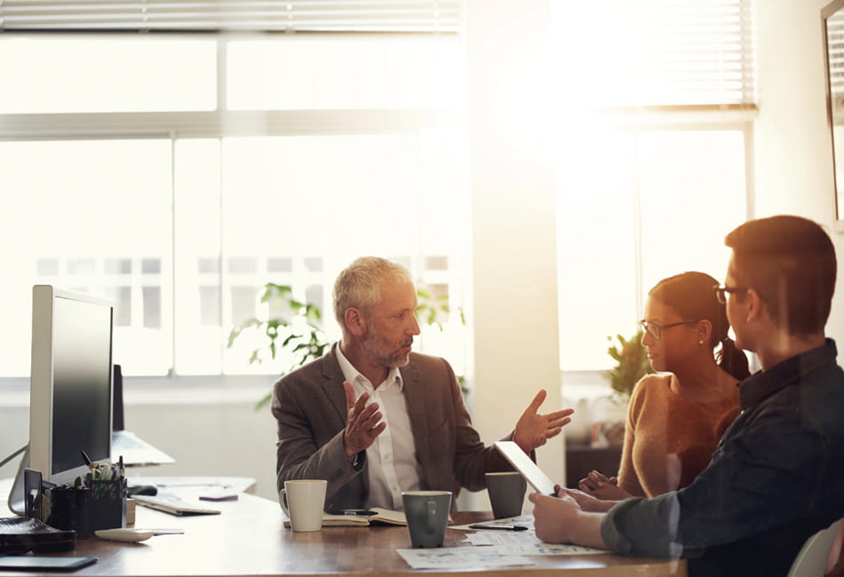 A group of professionals meeting in an office