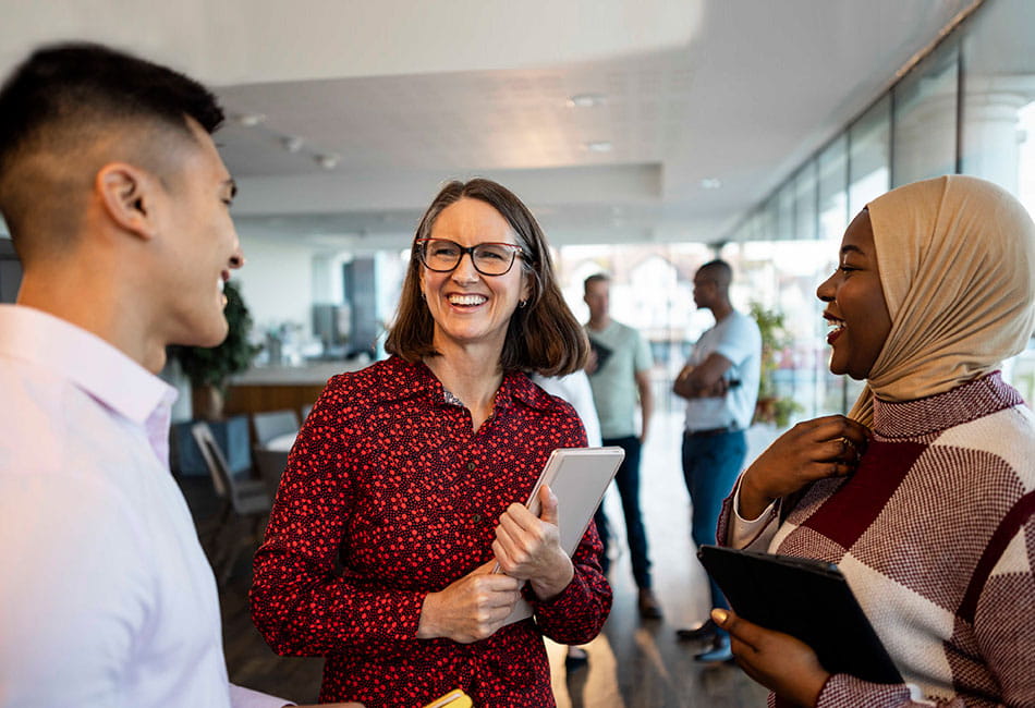A group of professionals networking at an event