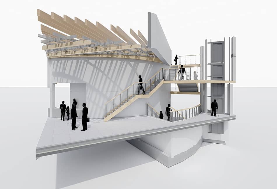close up of a cross section of a building.