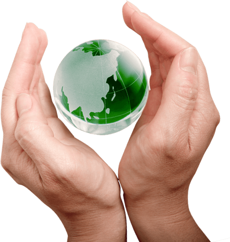 An Environmental Management degree student's hands holding a globe