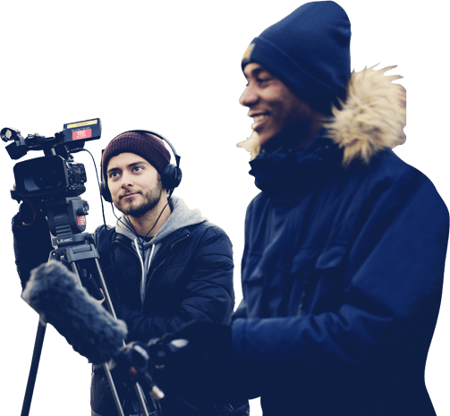 A Screen Production degree student with filming and audio equipment